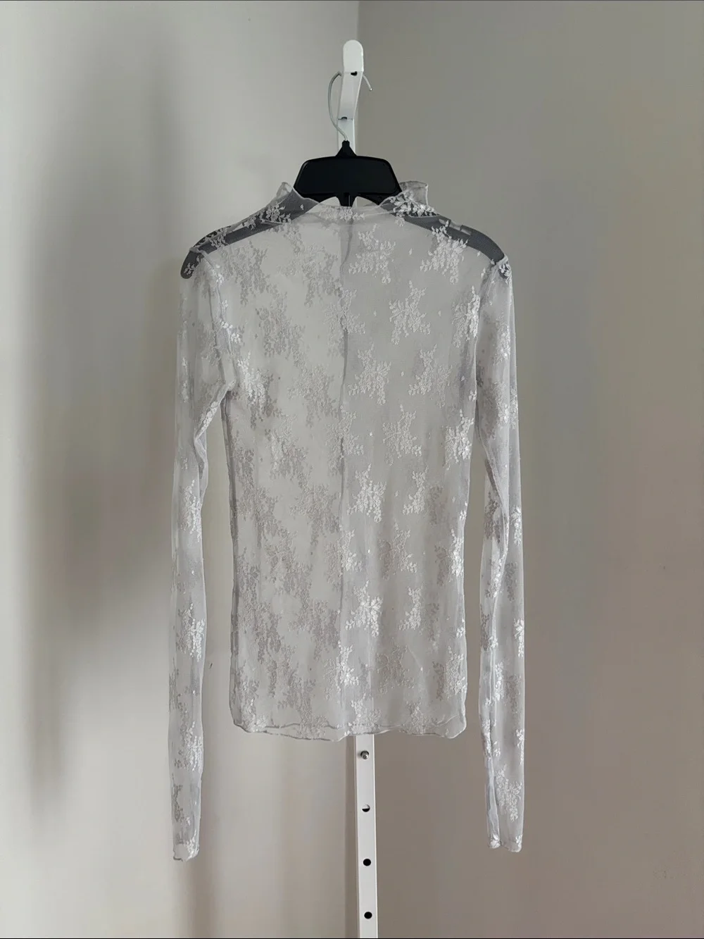 Free People Lace Luxe Sheer Layering Top Mock Neck Light Gray Size XS Feminine